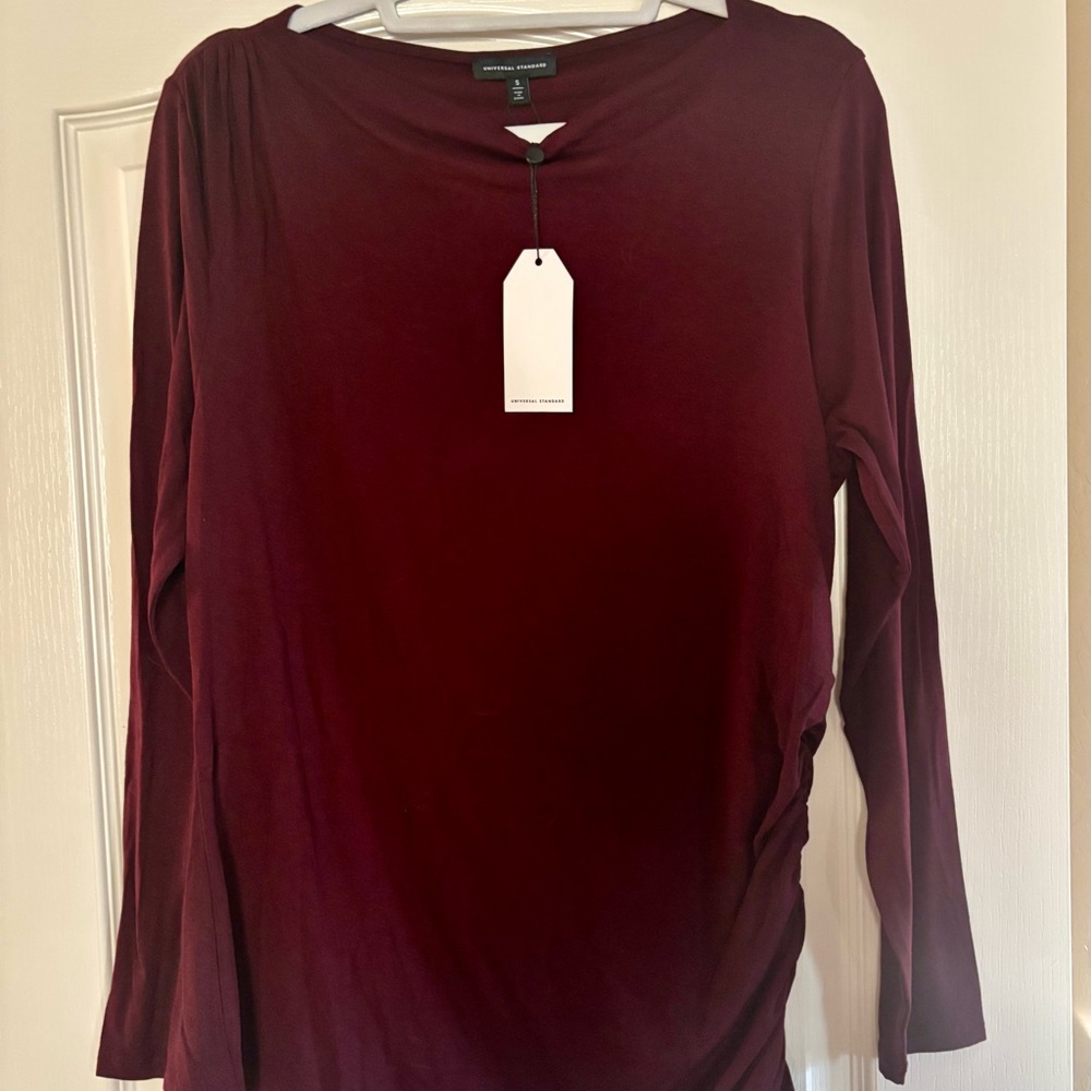 Universal Standard Long Sleeve Crewneck Top in Burgundy